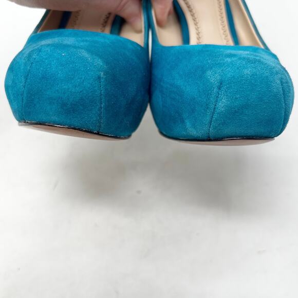 Pour La Victoire Gillianna Platform Pump Teal Blue Suede Heels sz 7.5 M - Picture 6 of 9